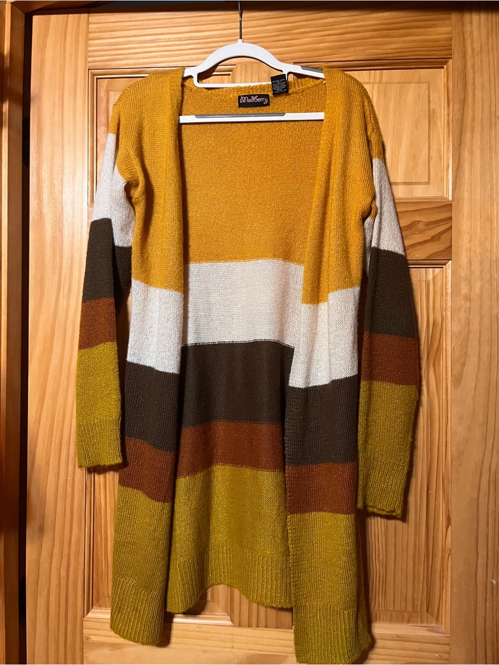No Boundaries Mustard & Brown Striped Open Cardigan